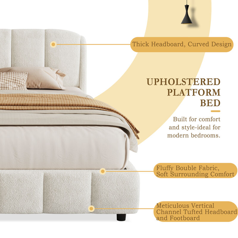 Merax Luxurious Platform Bed with Rounded Boucle Upholstered Headboard image number 4