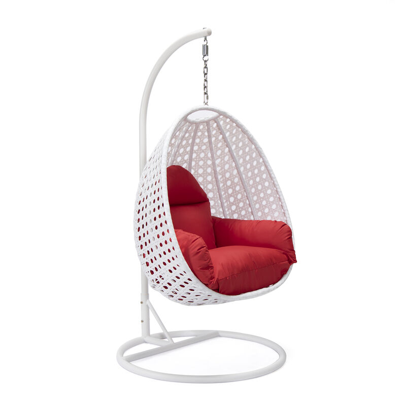 LeisureMod White Wicker Hanging Egg Swing Chair - Modern Outdoor Patio Chair for Porch, Balcony & Garden | Comfortable, Stylish, Durable