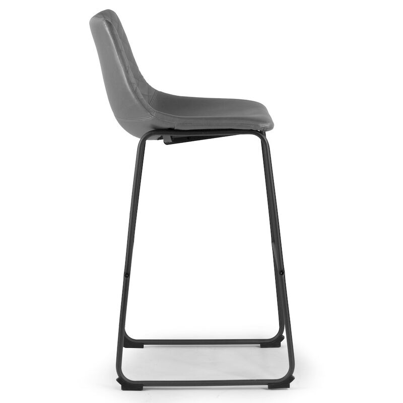 Glamour Home Set of 2 Ave Iron Frame Gray Faux Leather Bar Stool with Stitching
