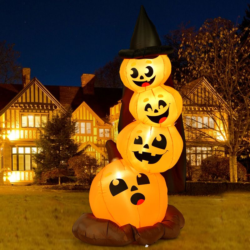 7 Feet Halloween Inflatable Pumpkin Combo with Witch's Hat and LED Lights image number 6