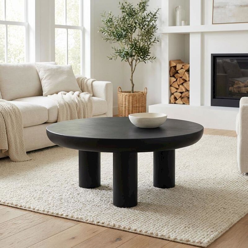 Starlight Canyon Home Black Concrete Top Coffee Table with Plywood Frame and Durable Cement Legs image number 3