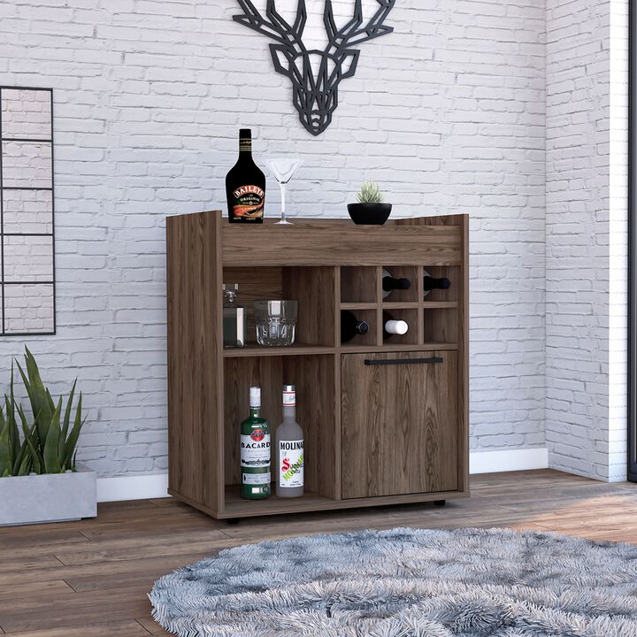 Lyon Bar Cabinet, Six Cubbies, Cabinet With Divisions, Two Concealed Shelves -Light Gray