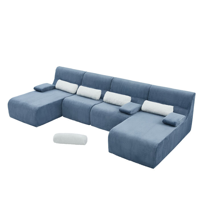 Merax Modular Corduroy Sofa with Arm Pillows, Vacuum-Compressed Packaging