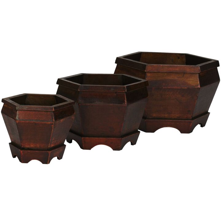 Nearly Natural Wooden Hexagon Decorative Planter - (Set of 3)