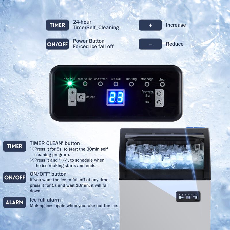 Commercial Ice Maker, 100 LBS/24H Self-Cleaning, 2 Water Inlet Modes&Storage Bin for Bar, Restaurant image number 3
