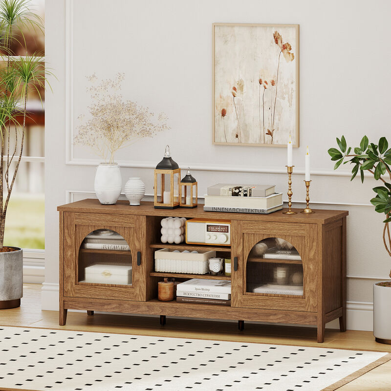 TV Cabinet with Adjustable Shelves, 2 Cable Holes, and Vintage Modern Style image number 3