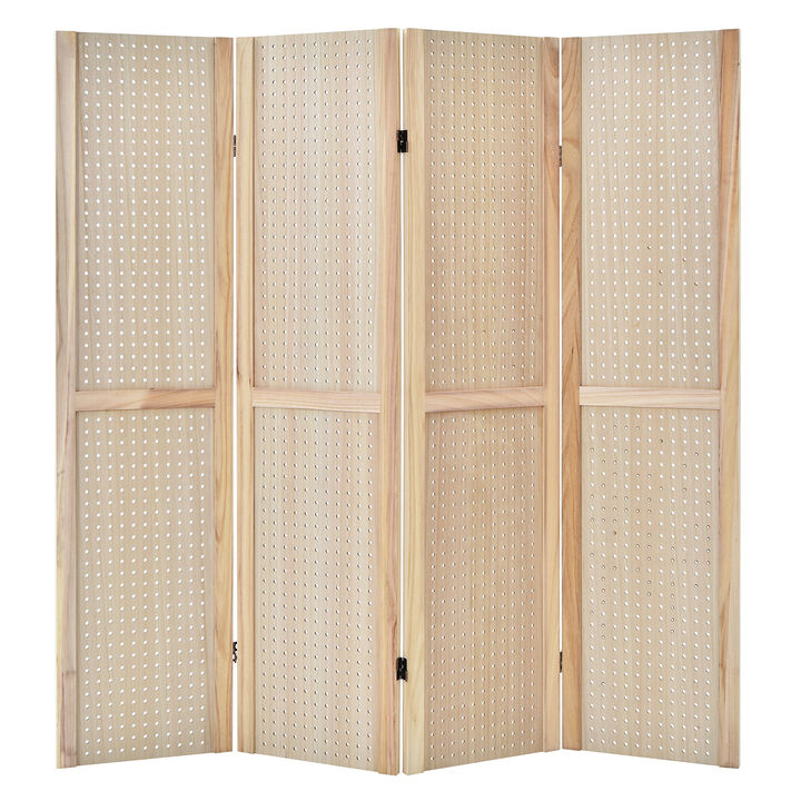 4-Panel Pegboard Display 5 Feet Tall Folding Privacy Screen for Craft Display Organized