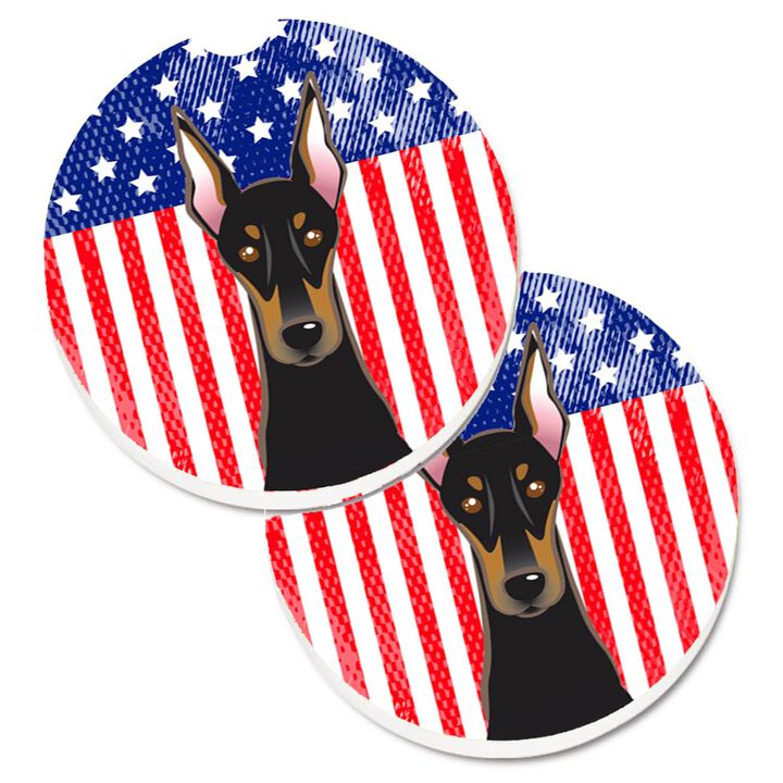 Caroline's Treasures American Flag & Doberman Set of 2 Cup Holder Car Coasters BB2175CARC, 2.56, Multicolor