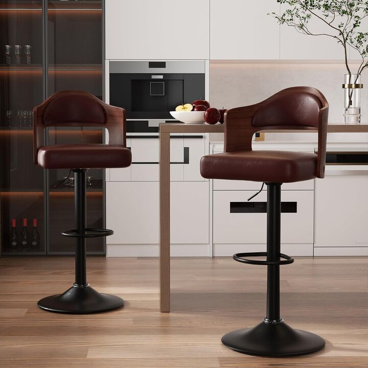 Modern Rustic Dual-Color Swivel Bar Stools Set of 2, Height Adjustable Counter Height Stools with Footrest, 360 Degree Commercial Kitchen Chairs for Home, Hotel