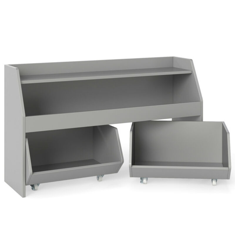 Children Toy Storage Bookcase with 2 Rolling Drawers and Open Shelves image number 0