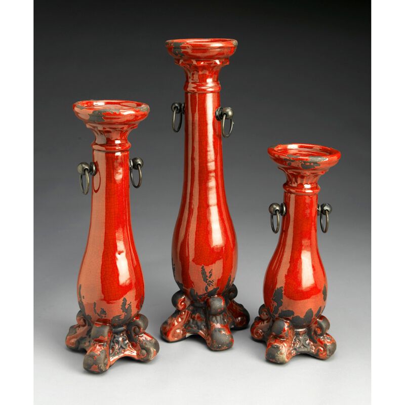 Aa Importing Ceramic Candle Holder Set Of 3, Red image number 0