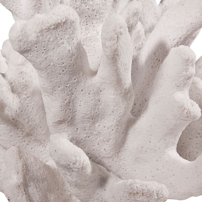 Lily 9 Inch Faux Coral Accent Figurine, Polyresin Tabletop Sculpture, White - Benzara