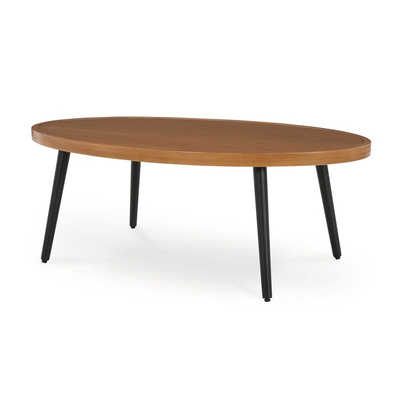 Izon Outdoor Cocktail Coffee Table, Modern 48 Inch Black Brown Metal - Benzara