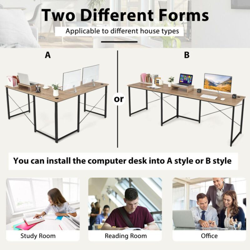 Hivvago 95 Inch 2-Person L-Shaped Long Reversible Computer Desk with Monitor Stand