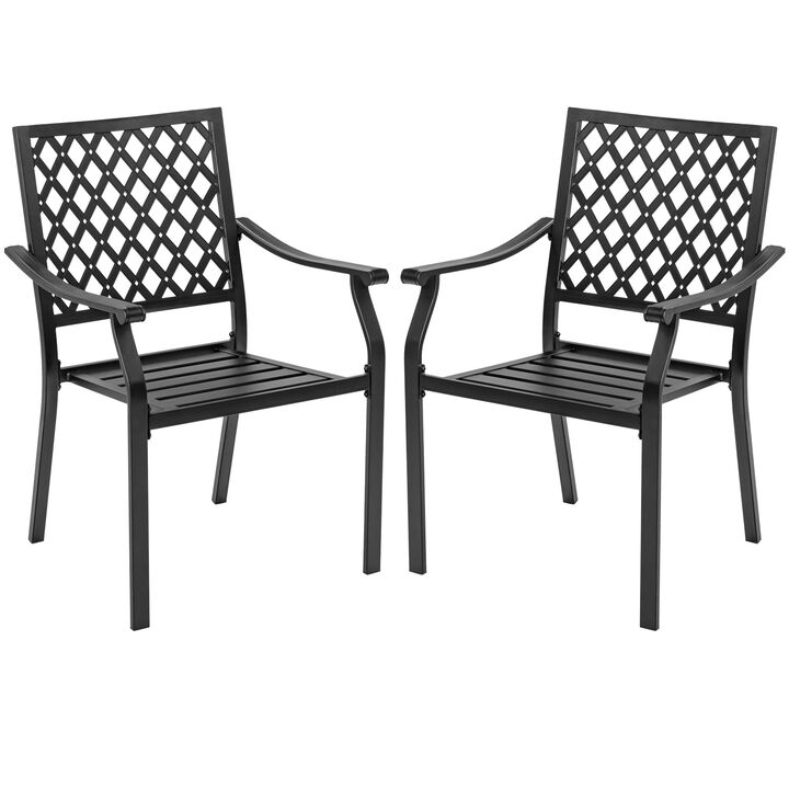 Set of 2 Patio Dining Chairs with Curved Armrests and Reinforced Steel Frame