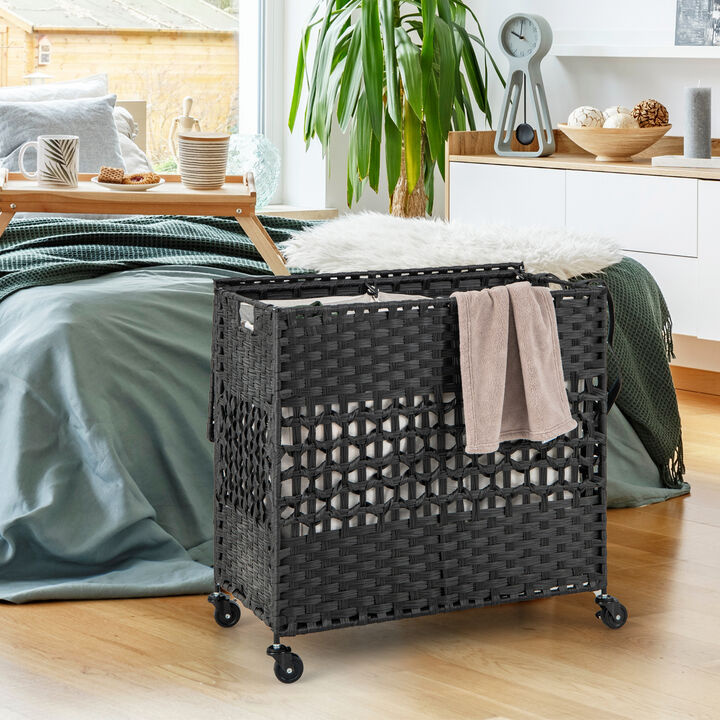 2-Section Laundry Hamper with 2 Removable and Washable Liner Bags-110L