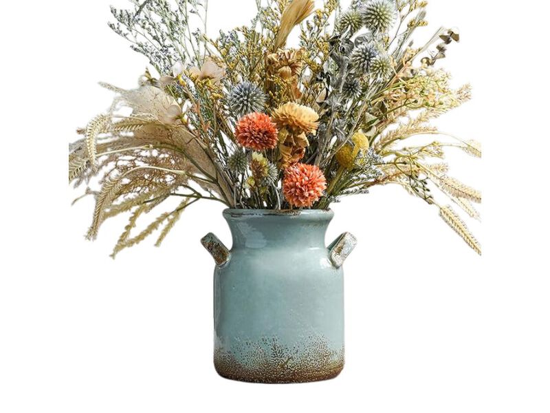 Green Ceramic Vase &ndash; Rustic Farmhouse Distressed Boho Centerpiece image number 0