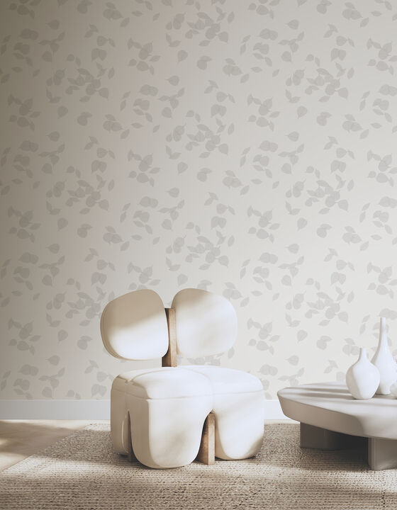 Myles Light Grey Leaves Wallpaper