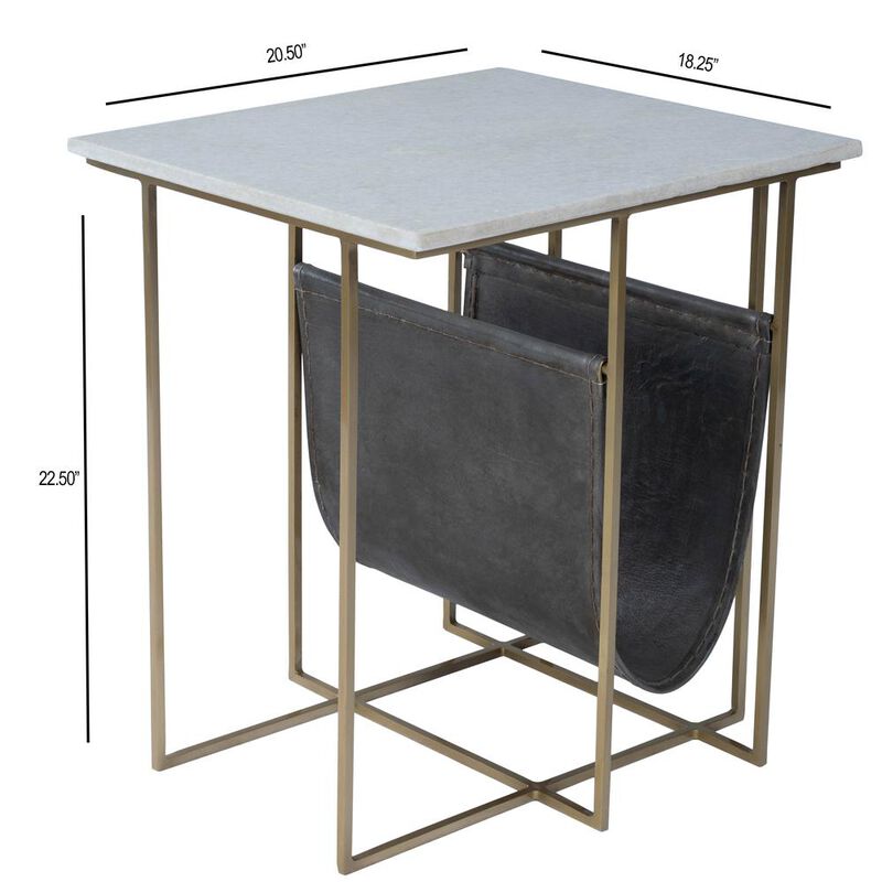Butler Specialty Stephanik Marble & Leather Magazine Side Table, Off-White