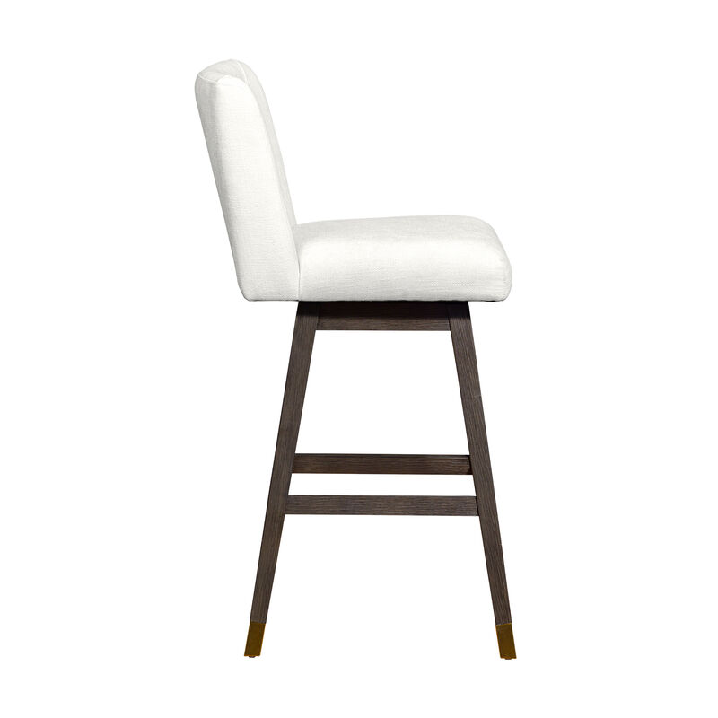 Basila Swivel Stool in Brown Oak Wood Finish with Beige Fabric