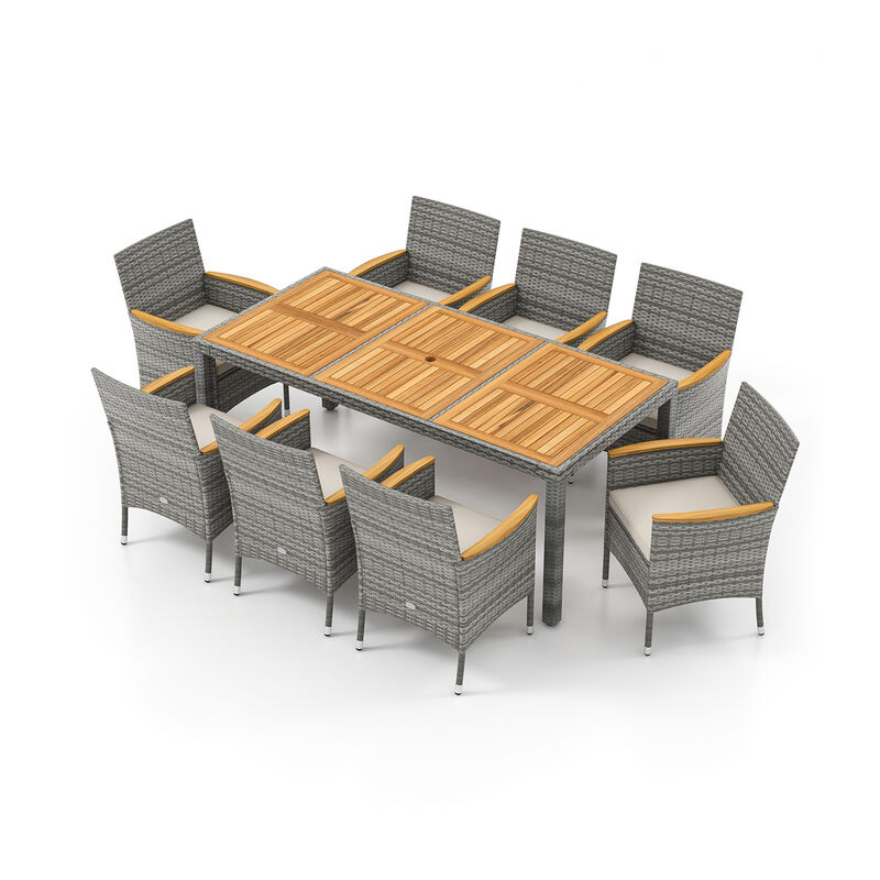 Patio Wicker Dining Set 9-Piece &ndash; Cushioned Chairs and Large Table