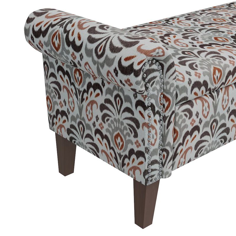 HL Home Furnishings Rolled Arm Storage Ottoman in Amber and Gray Damask