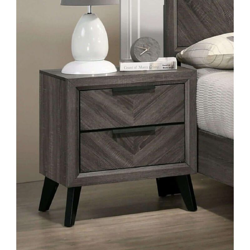 Contemporary Gray Color 1pc Nightstand Solid wood Chevron Pattern 2Drawers