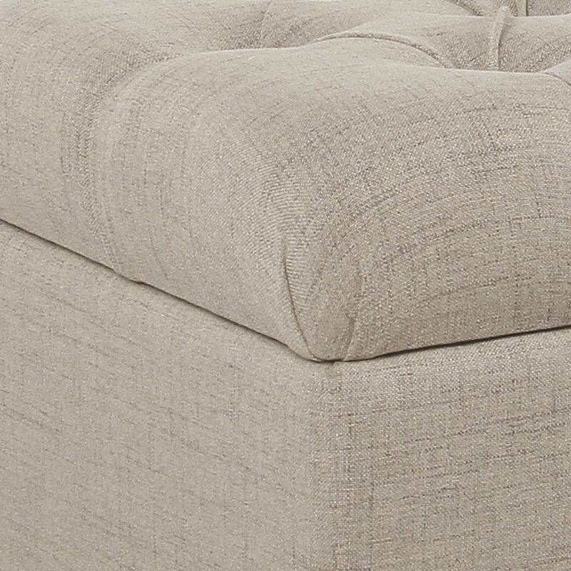 Fabric Upholstered Button Tufted Wooden Bench With Hinged Storage, Beige and Brown image number 3