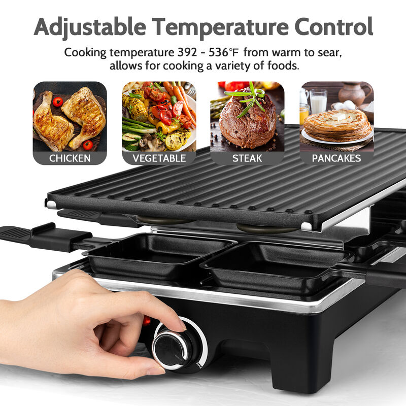 Cusimax 2-in-1 Electric Raclette Grill, Indoor Portable Electric BBQ Grill, Reversible Non-stick Plate, Crepe Maker with Temperature Control image number 3