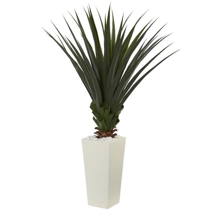 HomPlanti 5' Spiky Agave Artificial Plant in White Tower Planter