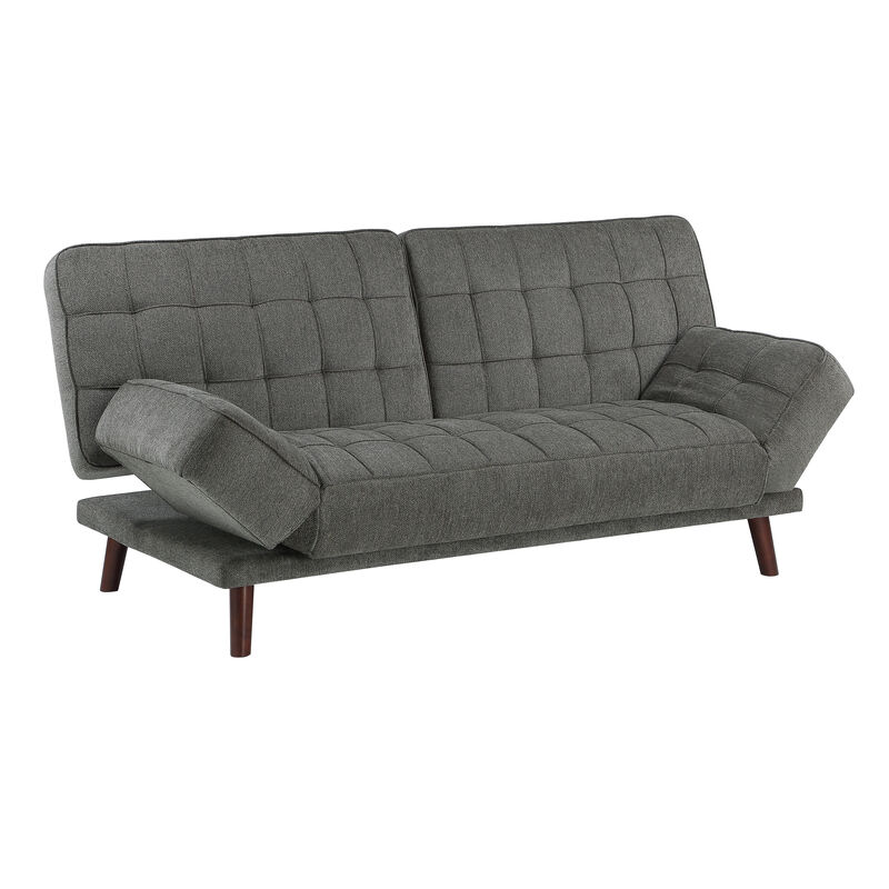 Elegant Three-in-One Lounger Sofa Sleeper Dark Gray Chenille Fabric Upholstered Attached Cushions Adjustable Arms Casual Living Room Furniture