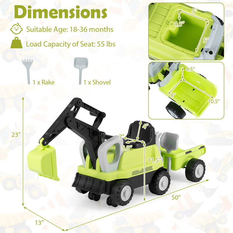 Kids Electric Ride On Tractor with Excavator Digging Arm and Detachable Trailer Toy image number 2