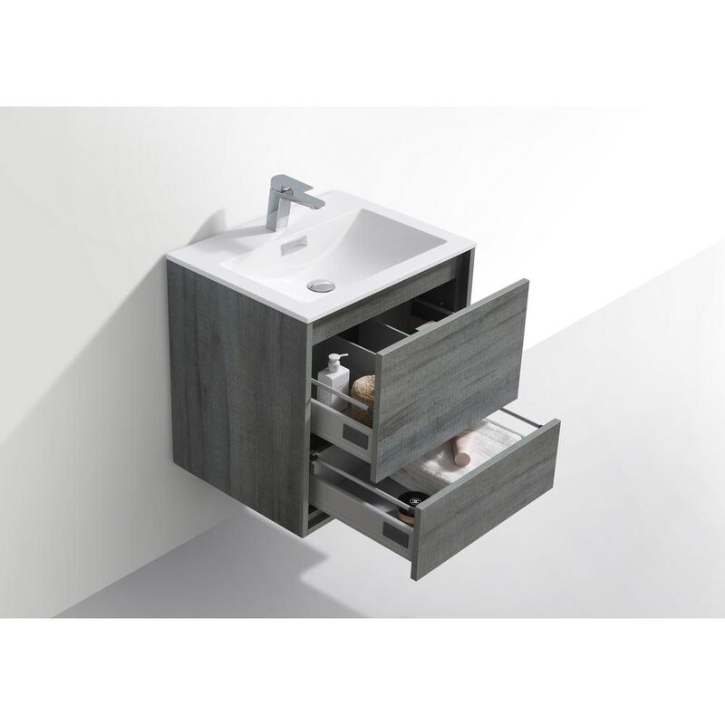 Kubebath DeLusso 24 Ocean Gray Wall Mount Modern Bathroom Vanity