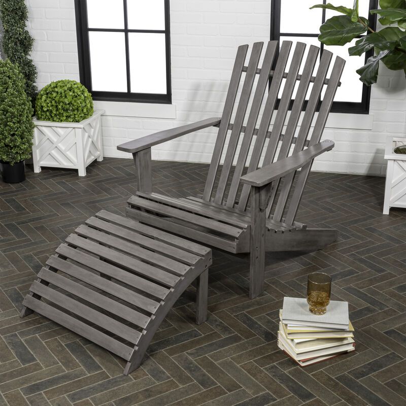 Saranac 2-Piece Traditional Rustic Acacia Wood Adirondack Chair with Detachable Ottoman