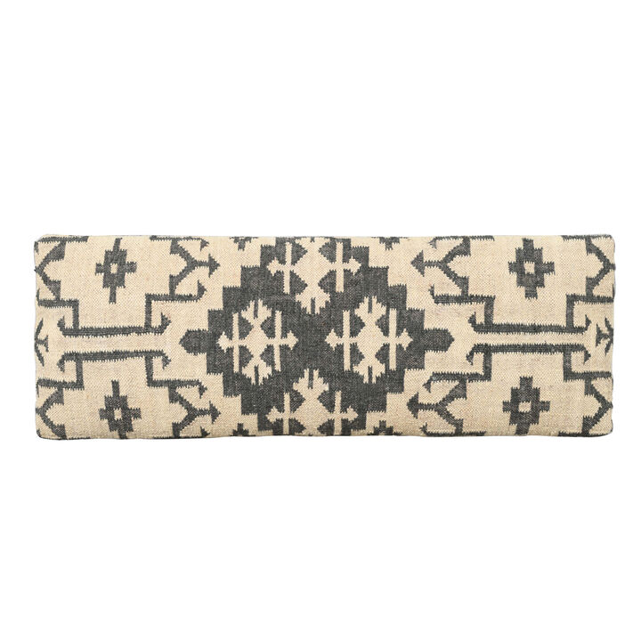 HomeRoots 48" Cream and Black Cotton Blend Upholstered Southwest Bench