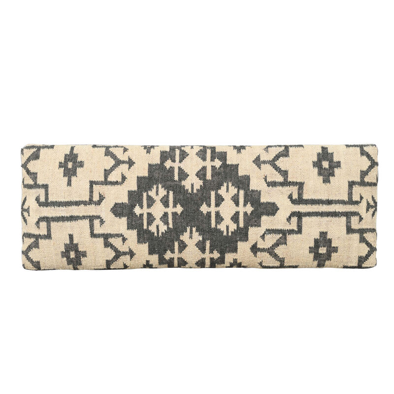 HomeRoots 48" Cream and Black Cotton Blend Upholstered Southwest Bench image number 0