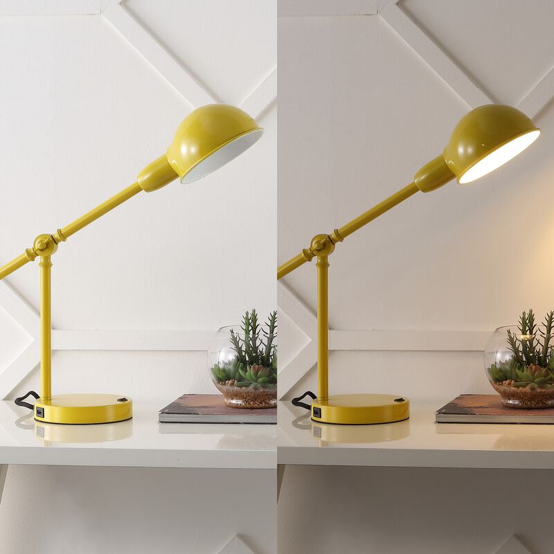 Curtis Vintage Industrial Iron Adjustable Dome Shade LED Task Lamp with USB Charging Port