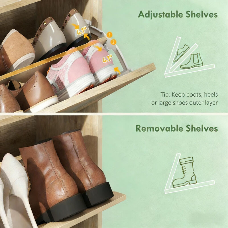 Narrow Shoe Cabinet 12-16 Pairs Shoe Storage, Slim Storage Cabinet with Adjustable Shelves image number 4