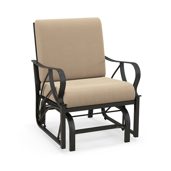 Patio Glider Rocking Chair with Thick Cushion and Curved Armrest