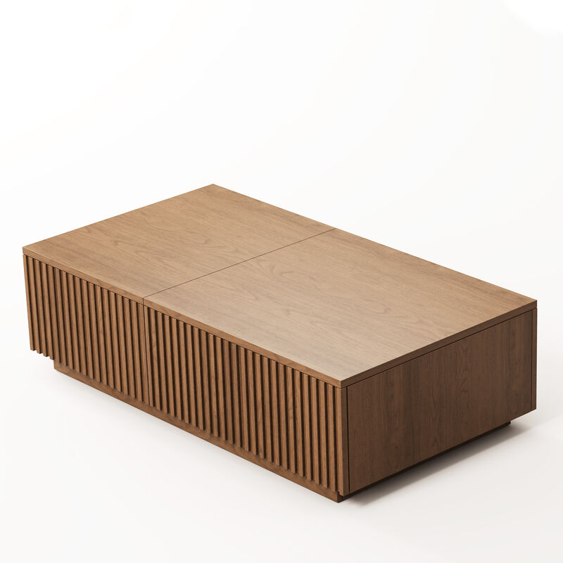 Wooden Coffee Table with 2 Drawers & Lift-Top Storage Legless 51.1" Brown