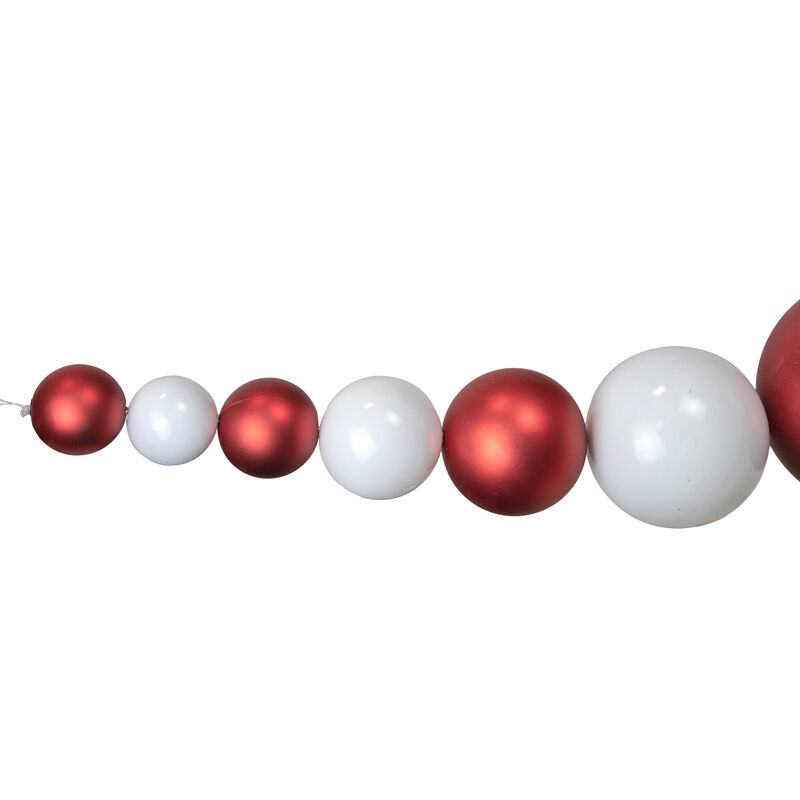 6' Red and White Shiny and Matte Shatterproof Ball Christmas Swag image number 1