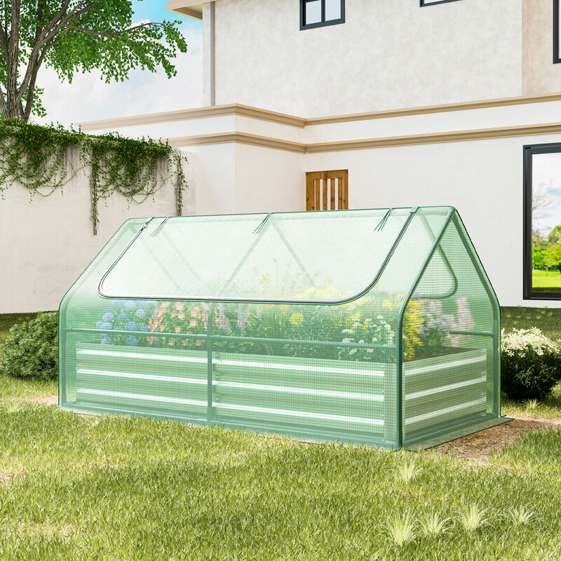 Galvanized Raised Garden Bed with Greenhouse for Year-Round Plant Growth