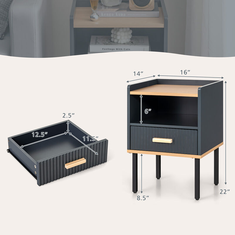 Nightstand Bedside End Table with Drawer and Open Shelf for Living Room Bedroom
