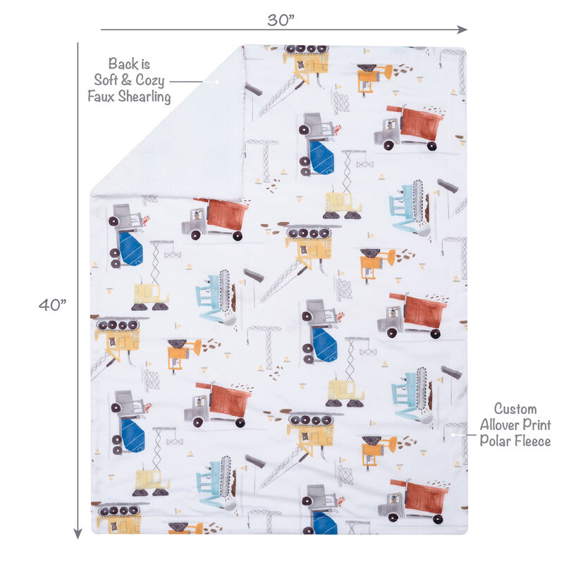 Bedtime Originals Construction Zone White Cozy Fleece Trucks Baby Blanket