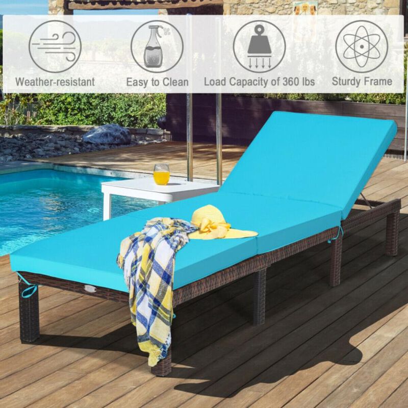 Hivvago Paito Wicker Chaise Lounger with Adjustable Backrest and Cushion