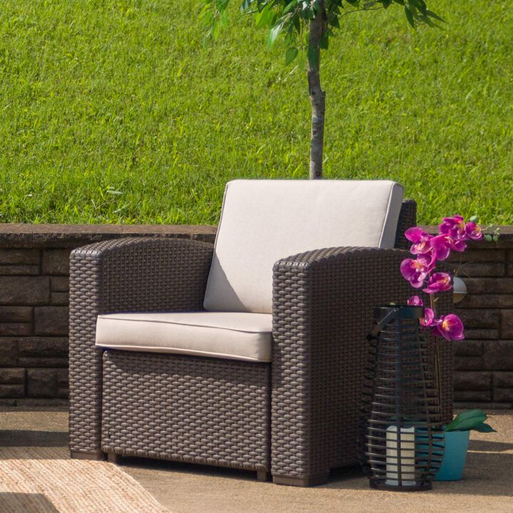 Flash Furniture Seneca Chocolate Brown Faux Rattan Chair with All-Weather Beige Cushion