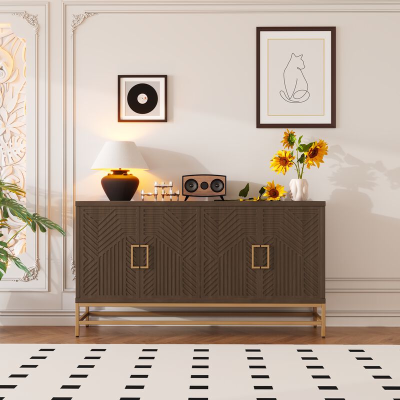 Whisen Retro Style Sideboard with Rectangular Metal Handles and Adjustable Shelves - Black