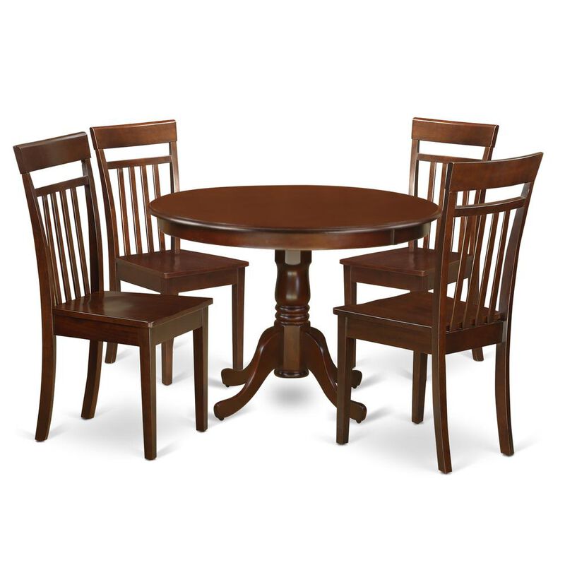 5 Pc set with a Round Small Table and 4 Wood Dinette Chairs in Mahogany