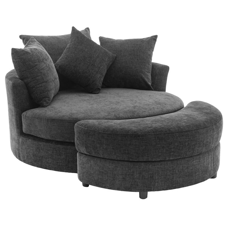 Merax 360&deg; Swivel Accent Barrel Chair with Storage Ottoman