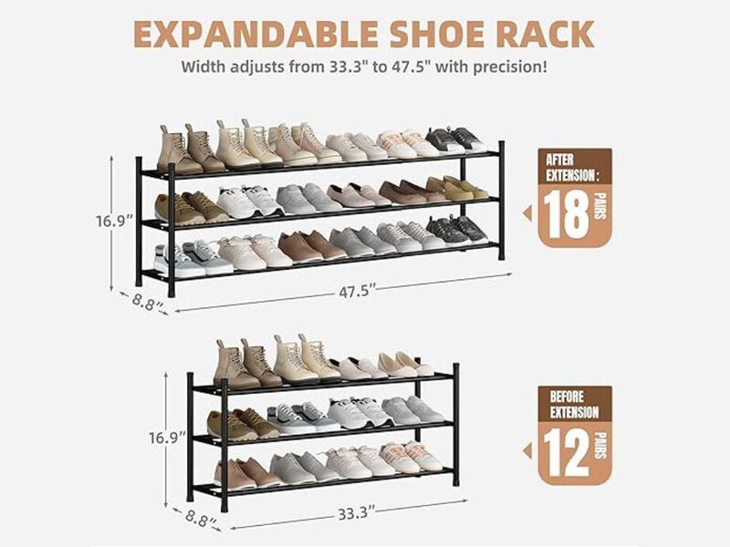 Entryway Metal Shoe Organizer Adjustable Shelves Closet Storage image number 2